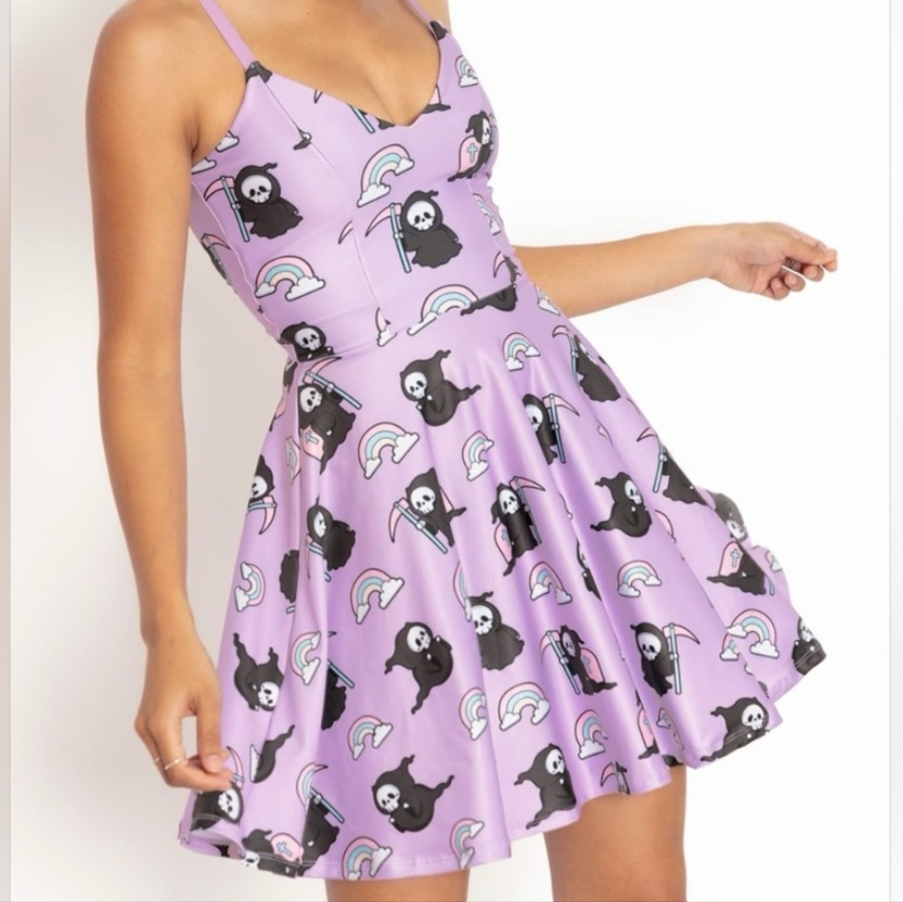 Purple Grim Reaper Print Dress